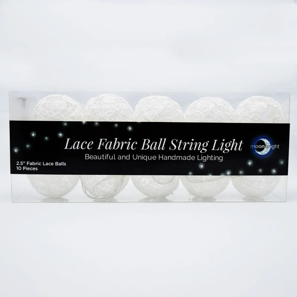 10 LED White Round Lace Fabric Ball String Light, 5.5 FT, Battery Operated