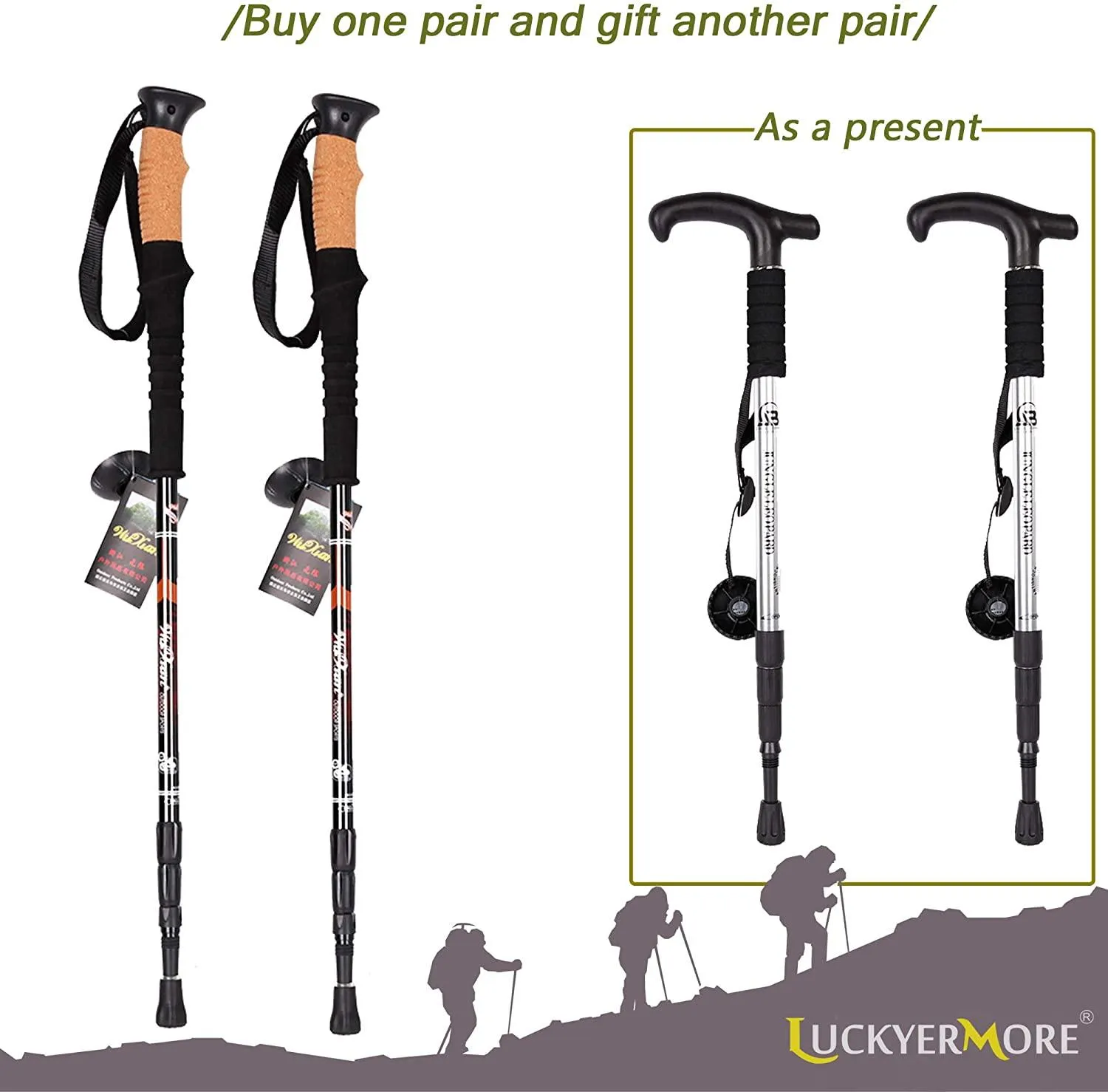 2 Pack Trekking Poles Collapsible Climbing Stick