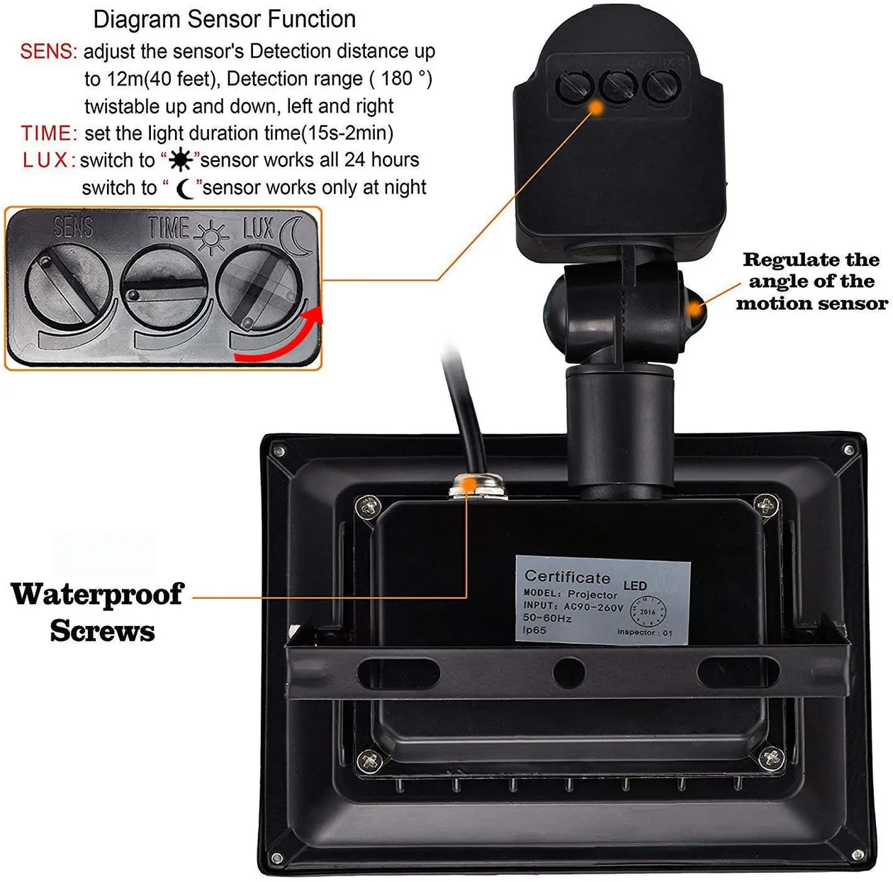 20W Led Motion Sensor Flood Lights Outdoor, 6000K, Cool White, 1600lm