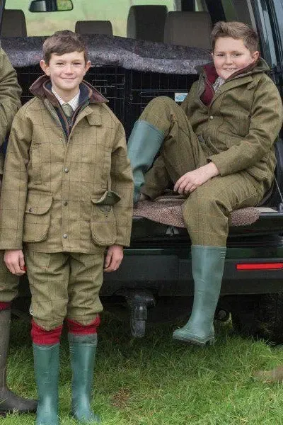 30% OFF - ALAN PAINE Rutland Shooting Coat - Kids Waterproof Tweed - Lichen