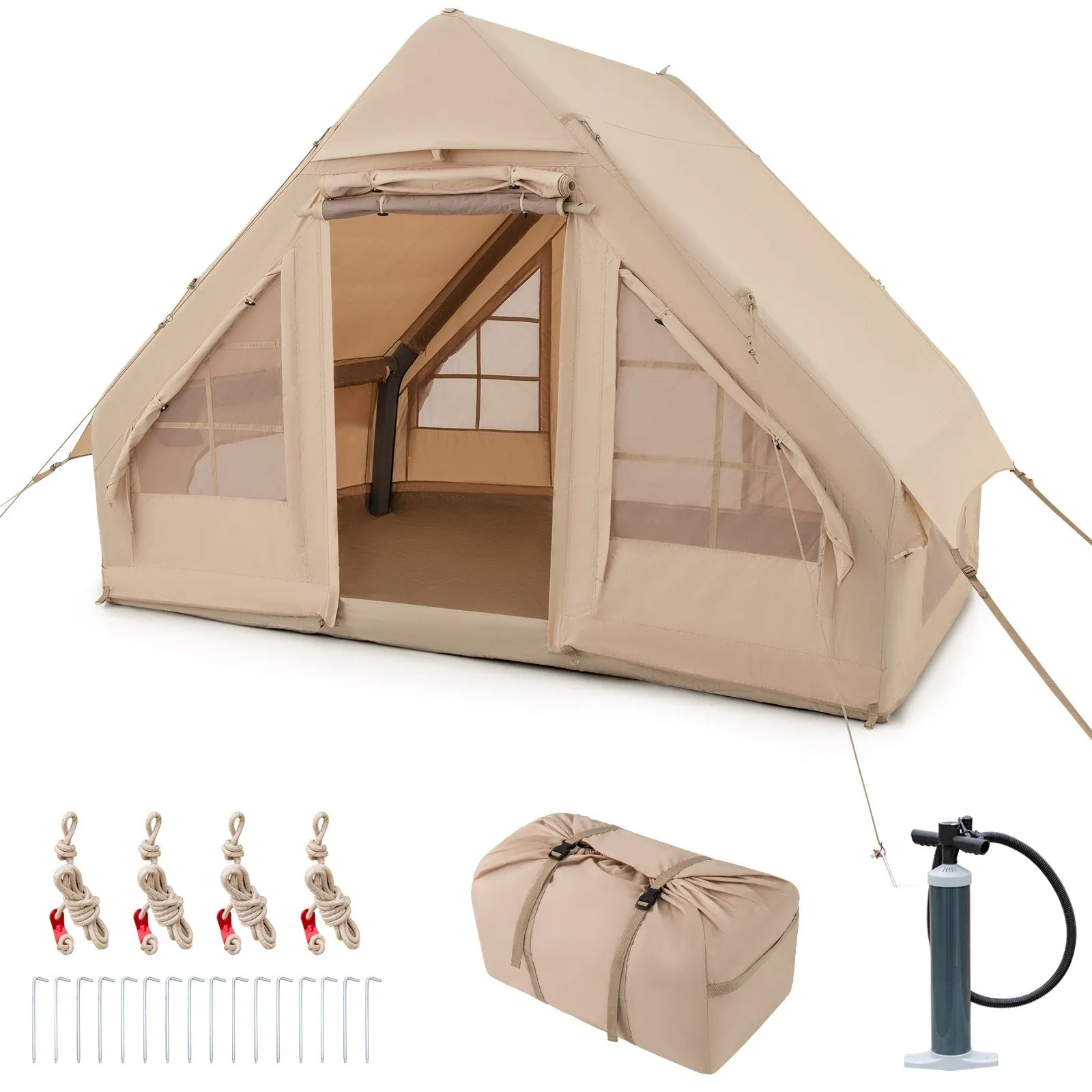 4-6 People Inflatable Camping Tent for Family Camping-Beige