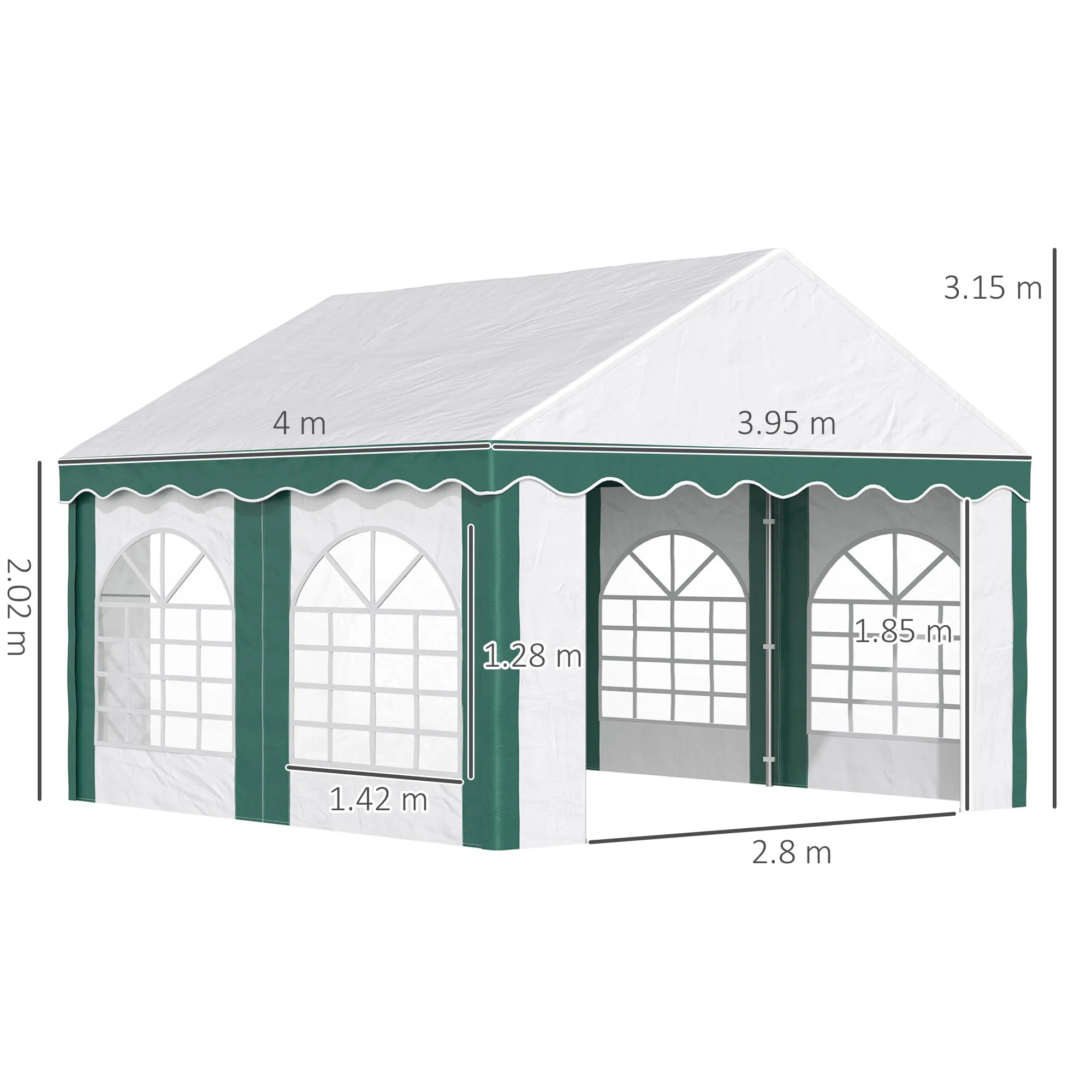 4 x 4m Garden Gazebo with Sides, Galvanised Marquee Party Tent with Four Windows and Double Doors, for Parties, Wedding and Events