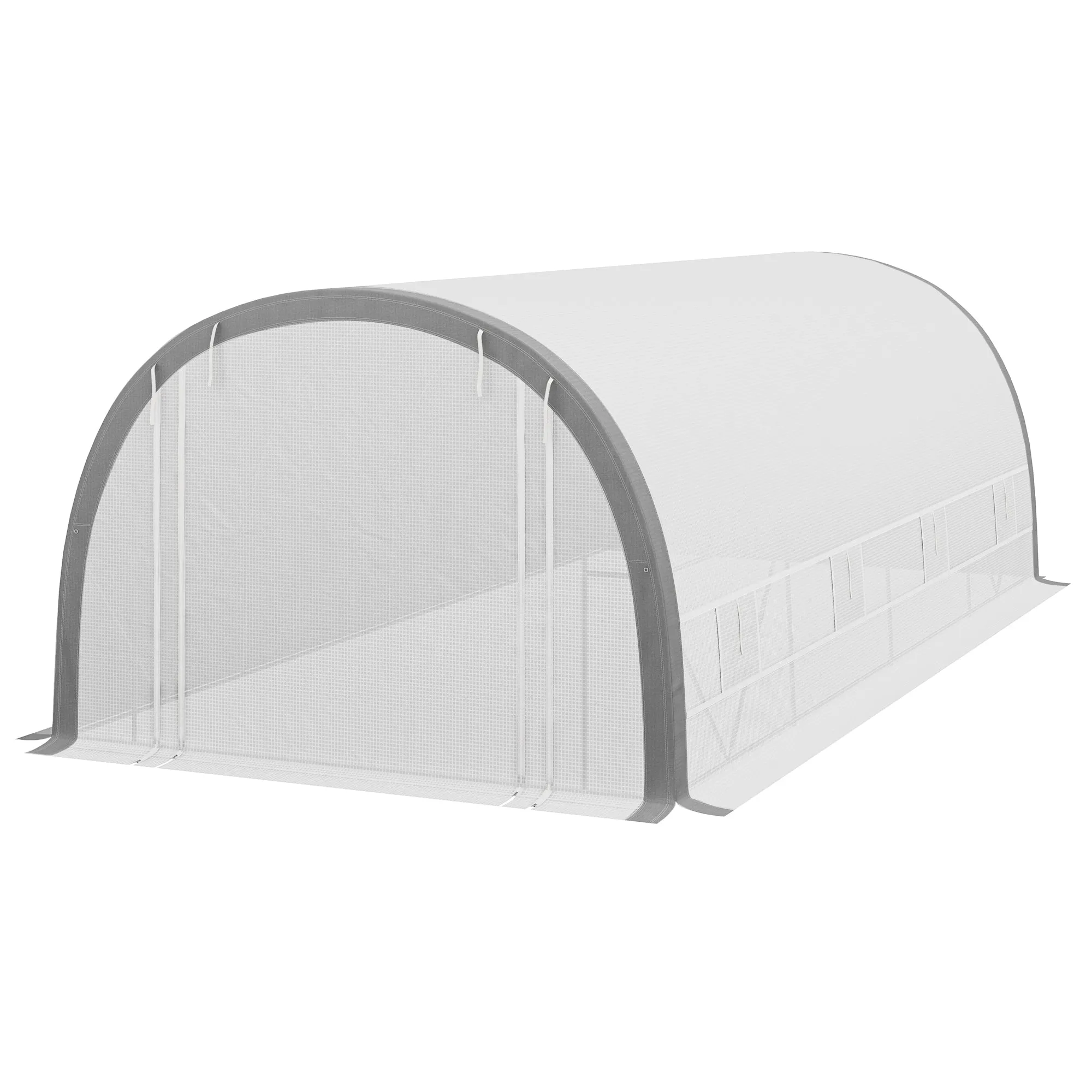 6 x 3(m) Polytunnel Greenhouse with Upgraded Structure, Mesh Door and Windows, 15 Plant Labels, White