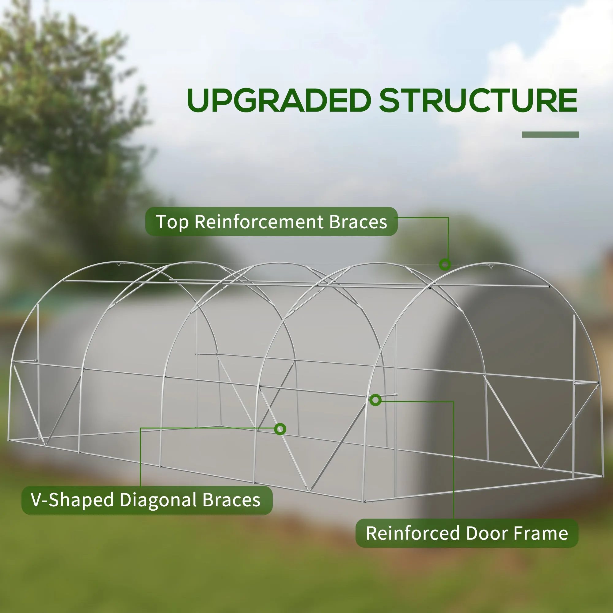 6 x 3(m) Polytunnel Greenhouse with Upgraded Structure, Mesh Door and Windows, 15 Plant Labels, White