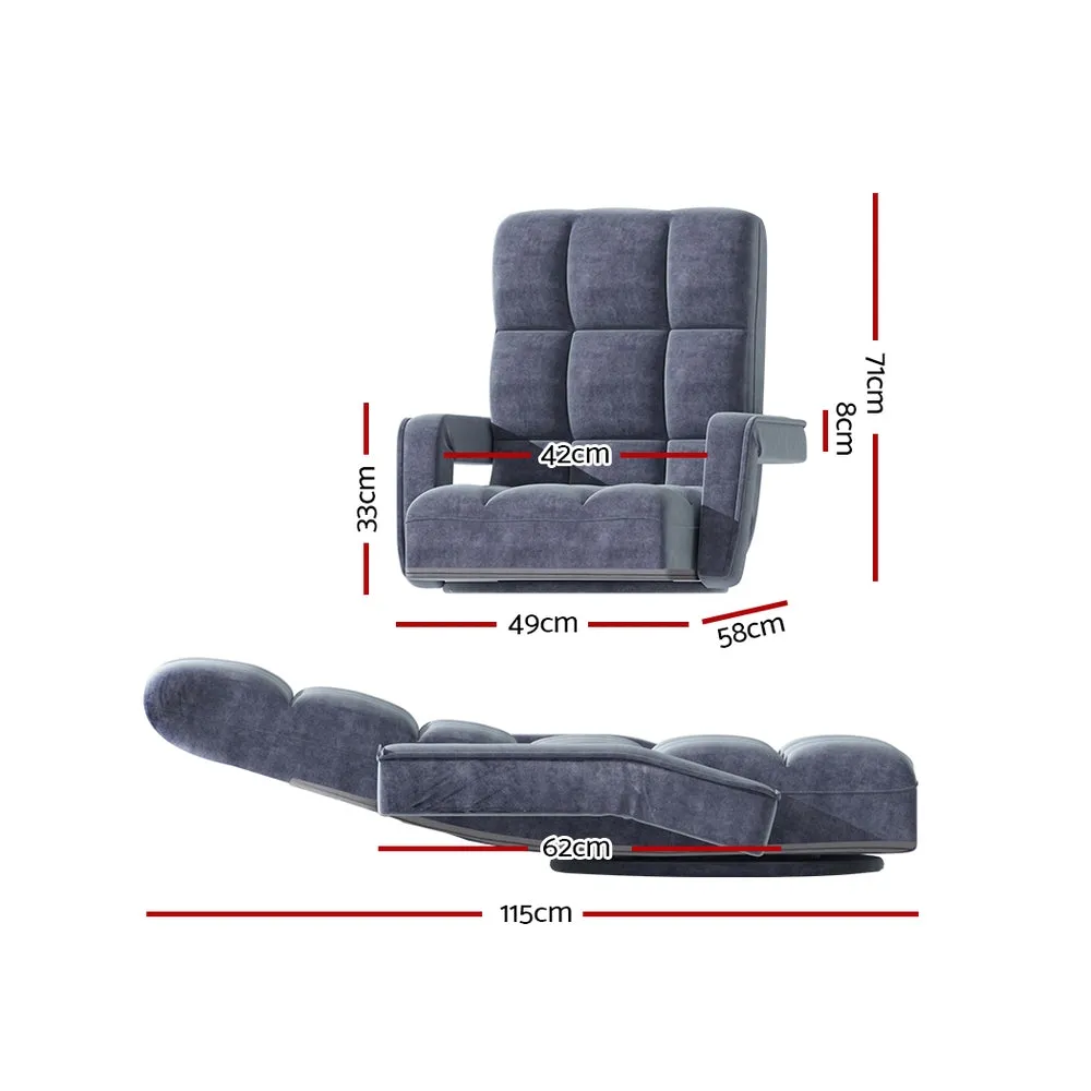 Adjustable Floor Lounge Sofa Bed, 360° Swivel, Charcoal - Artiss