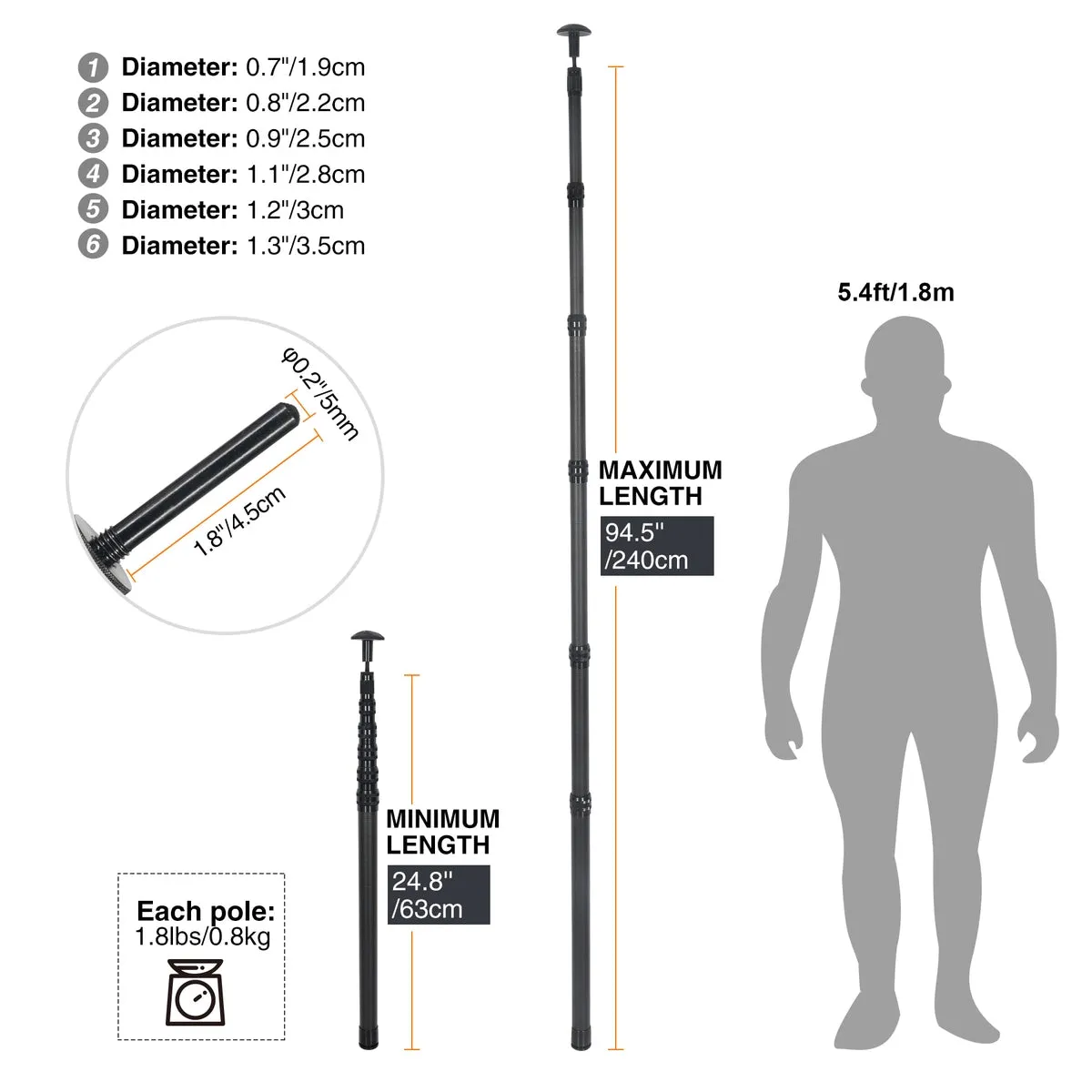 Aluminum Adjustable Telescoping Tarp Poles