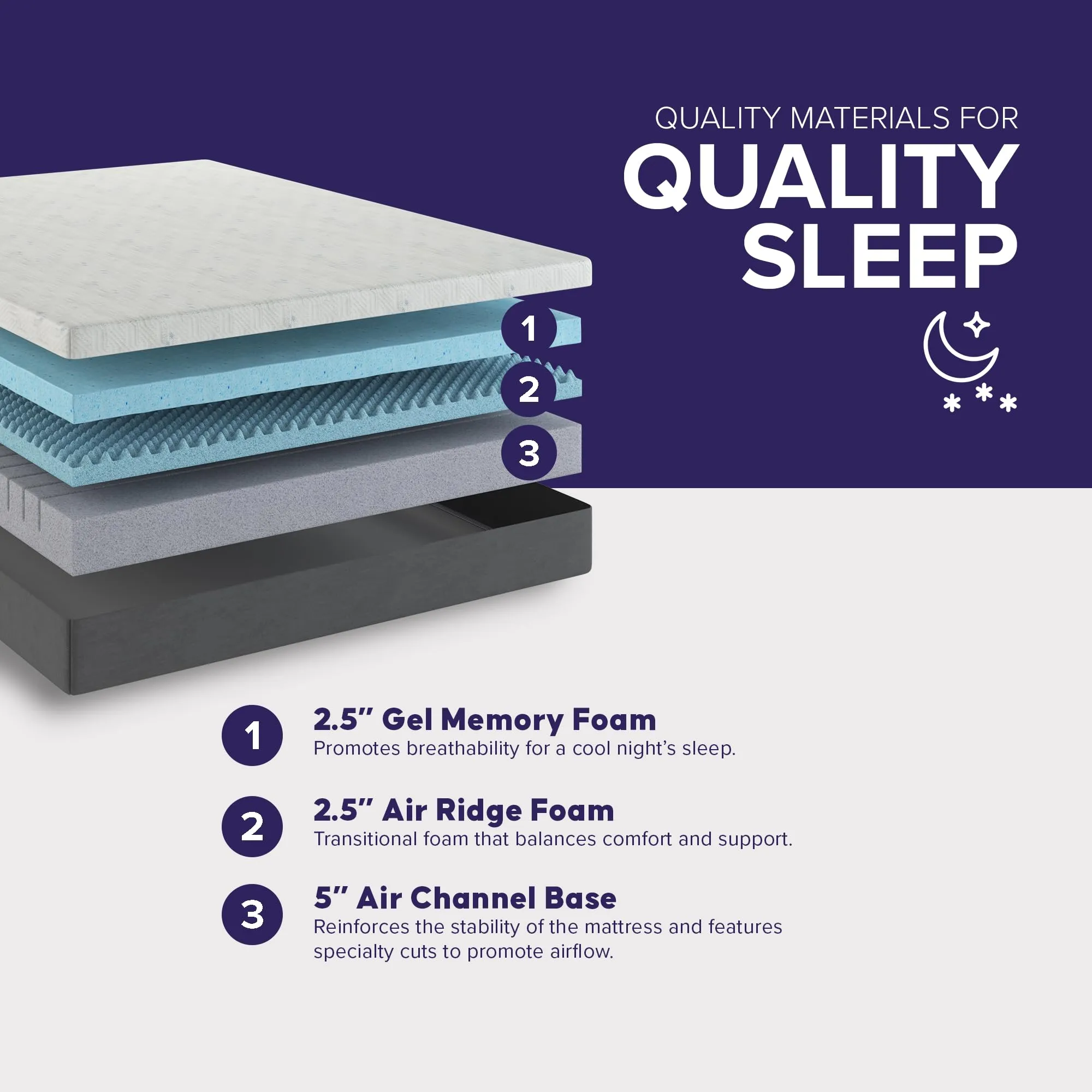 Blissful Nights - Twin Long Mattress - Medium Firm 10" Cool Gel Memory Foam.