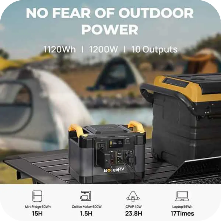 BougeRV FORT 1000 1,120Wh / 1,200W LiFePO4 Portable Power Station / Generator Bundle | ISE120N