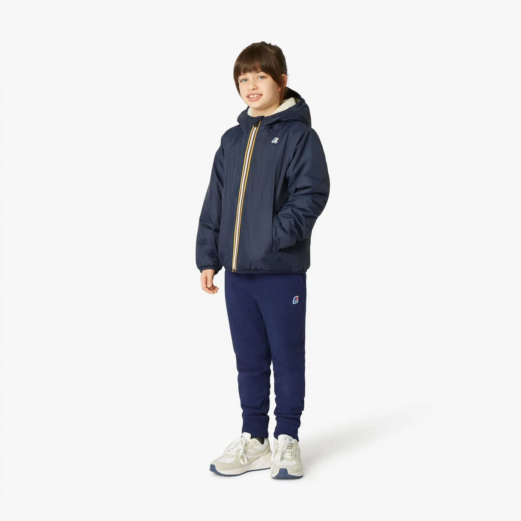 Claude Orsetto - Kids Sherpa Lined Waterproof Jacket in Ecru - Blue Depth