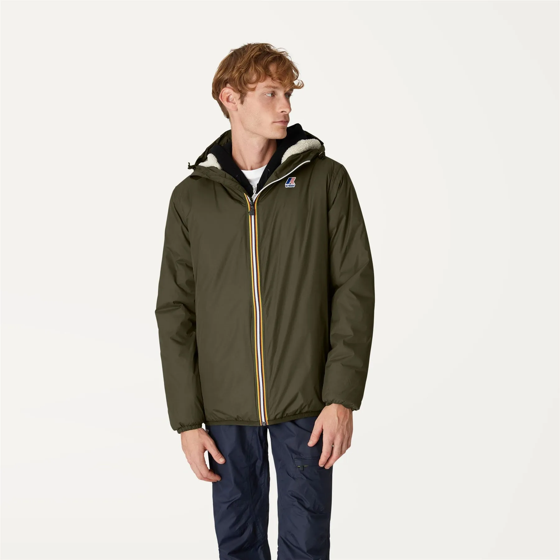 Claude Orsetto - Unisex Sherpa Lined Waterproof Full Zip Rain Jacket in Green Blackish