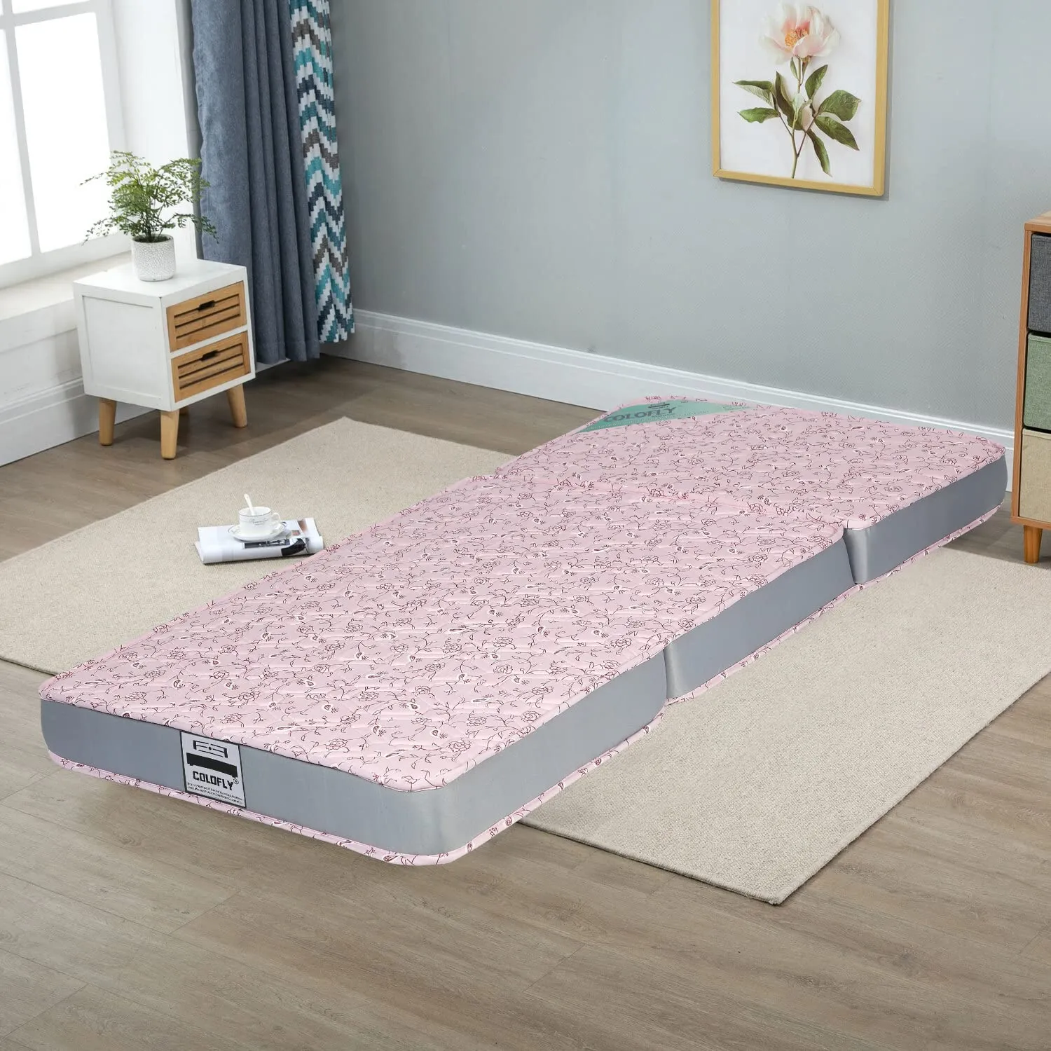 COLOFLY 4 inch Soft Bounce Single High Density PU Foam Foldable Mattress | Bed Cum Sofa Foldable Medium Firm Mattress for Travelling, (72x35x4, Pink)