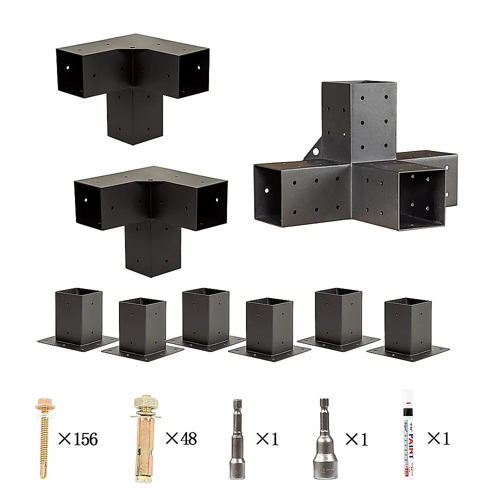 Durable Matte Black Steel Pergola Brackets Kit (6 Brackets)