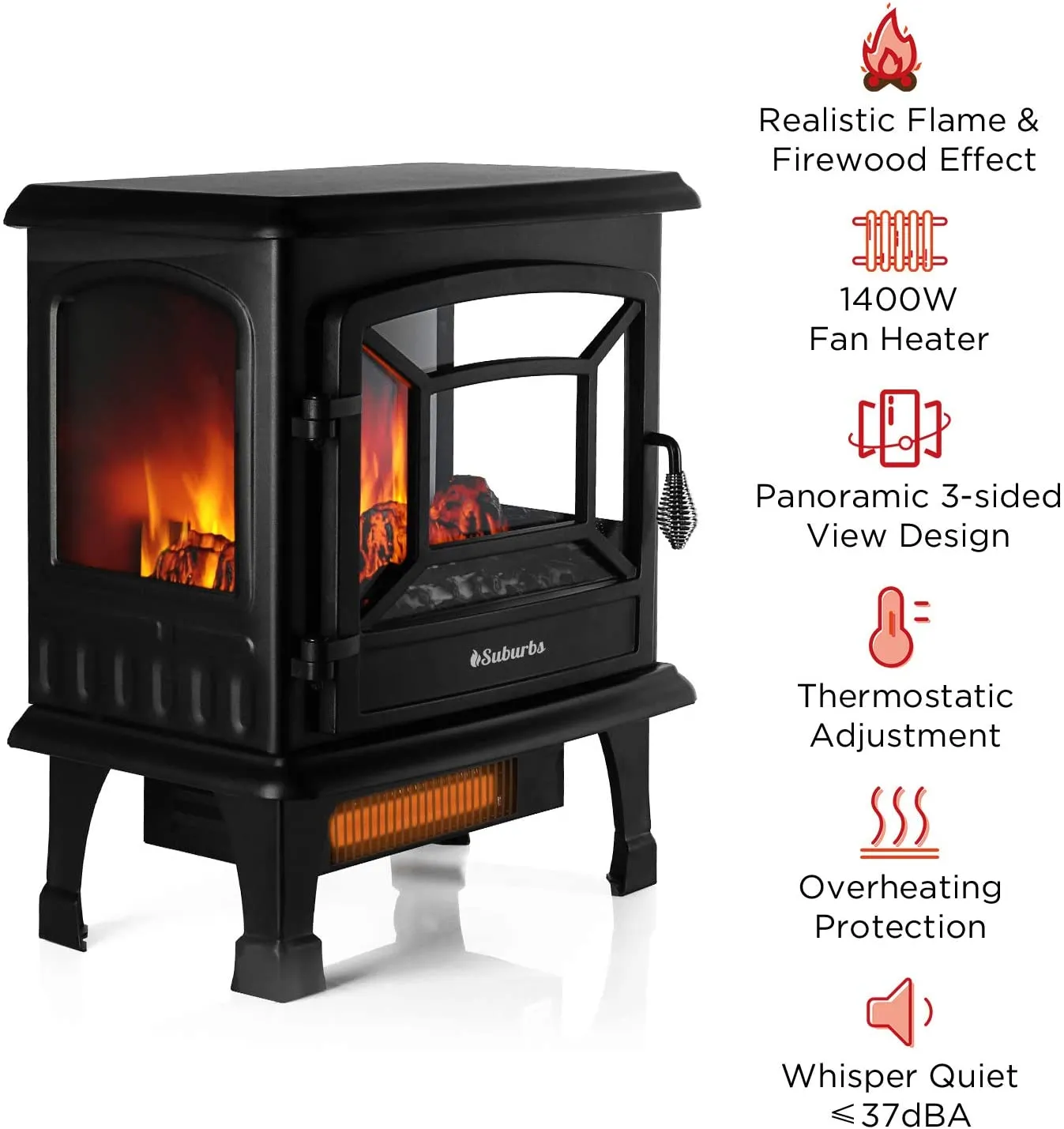 Electric Fireplace Infrared Heater with Realistic Dancing Flame Effect - CSA Certified - Overheating Safety Protection - Easy to Assemble - 20" 1400W