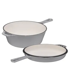 Enameled 2-In-1 Cast Iron Multi-Cooker  Heavy Duty Skillet and Lid Set, Versatile Non