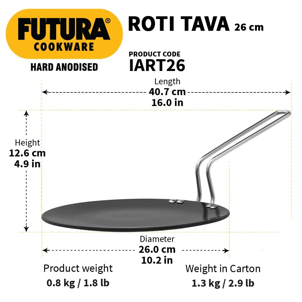 Hawkins Futura Hard Anodised Roti Tava 26cm, 4.88mm Thick Induction Compatible (Black)