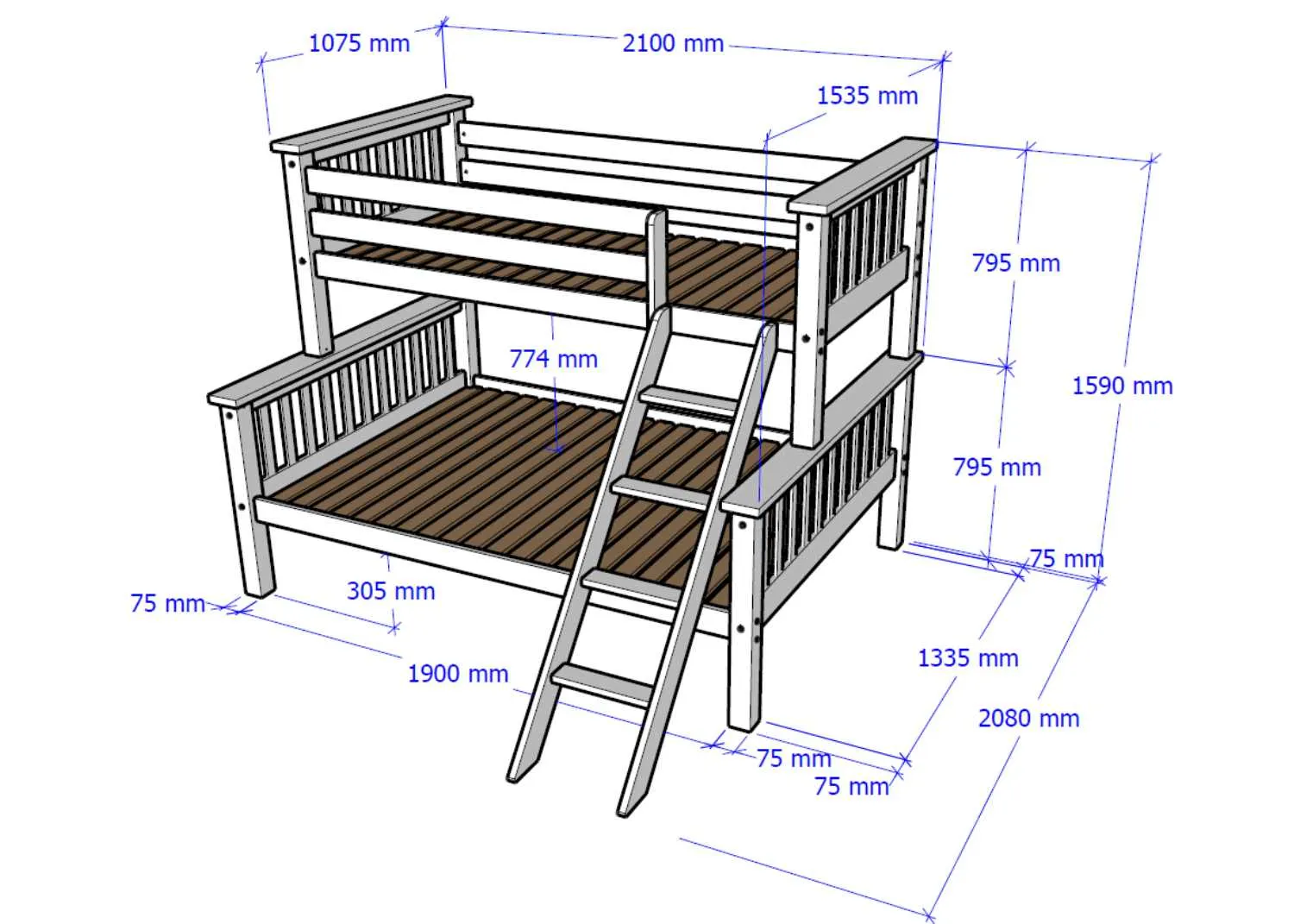 Luca Wooden Triple Bunk Bed Mattress Bundle