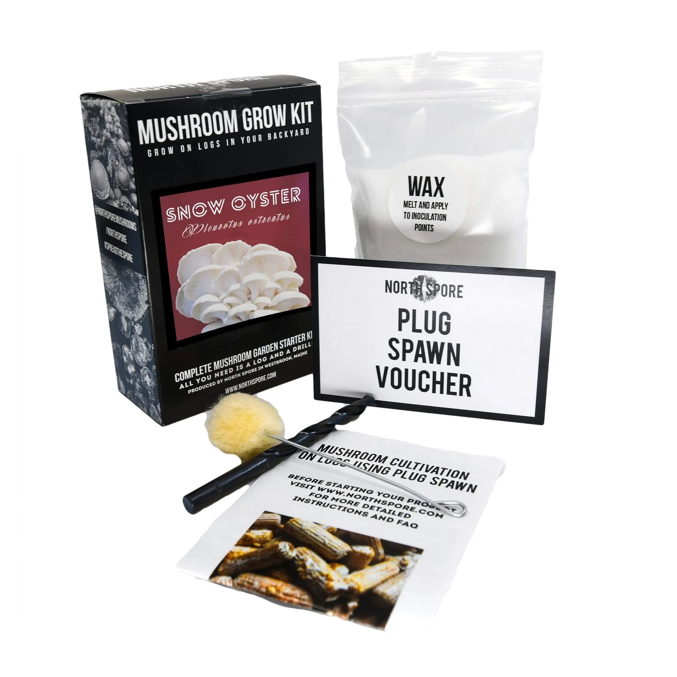 Organic Snow Oyster Mushroom Outdoor Log Growing Kit