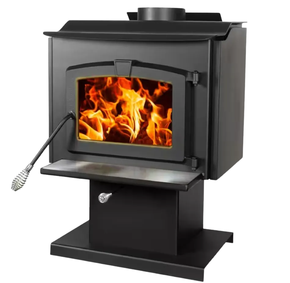 Pleasant Hearth HWS-1200-B Wood Burning Stove 1,200 Sq. Ft. 56,107 BTU Stainless Steel Ash Lip and Blower EPA Certified New