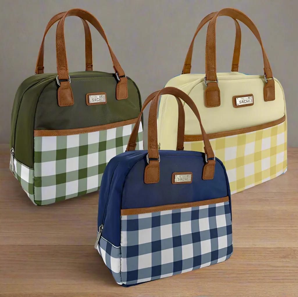 Sachi Insulated Cali Lunch Bag - Indigo Gingham