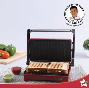 Sanjeev Kapoor Tandoor Mini Plus | Crimson Edge Electric Contact Grill & Sandwich Maker| 3-in-1 Toaster, Griller & Sandwich Maker| Cool Touch Handle|Auto Shut Off | 1 Year Warranty| Red