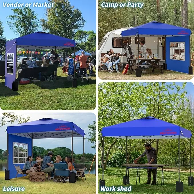 SANNWSG 10x10FT Pop Up Canopy with Sidewalls, Easy Up Canopy Tent, Heavy Duty Tents for Parties, One Person Set Up Event Tent, Blue