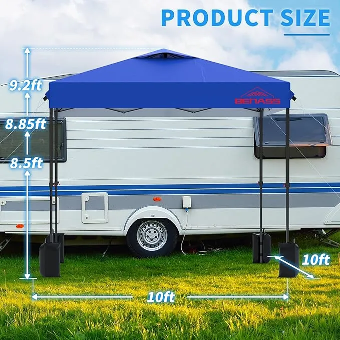 SANNWSG 10x10FT Pop Up Canopy with Sidewalls, Easy Up Canopy Tent, Heavy Duty Tents for Parties, One Person Set Up Event Tent, Blue