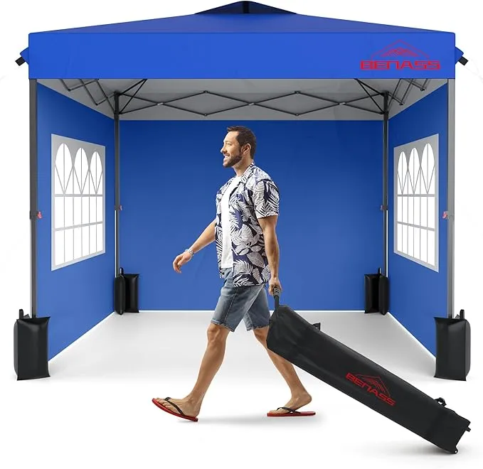 SANNWSG 10x10FT Pop Up Canopy with Sidewalls, Easy Up Canopy Tent, Heavy Duty Tents for Parties, One Person Set Up Event Tent, Blue