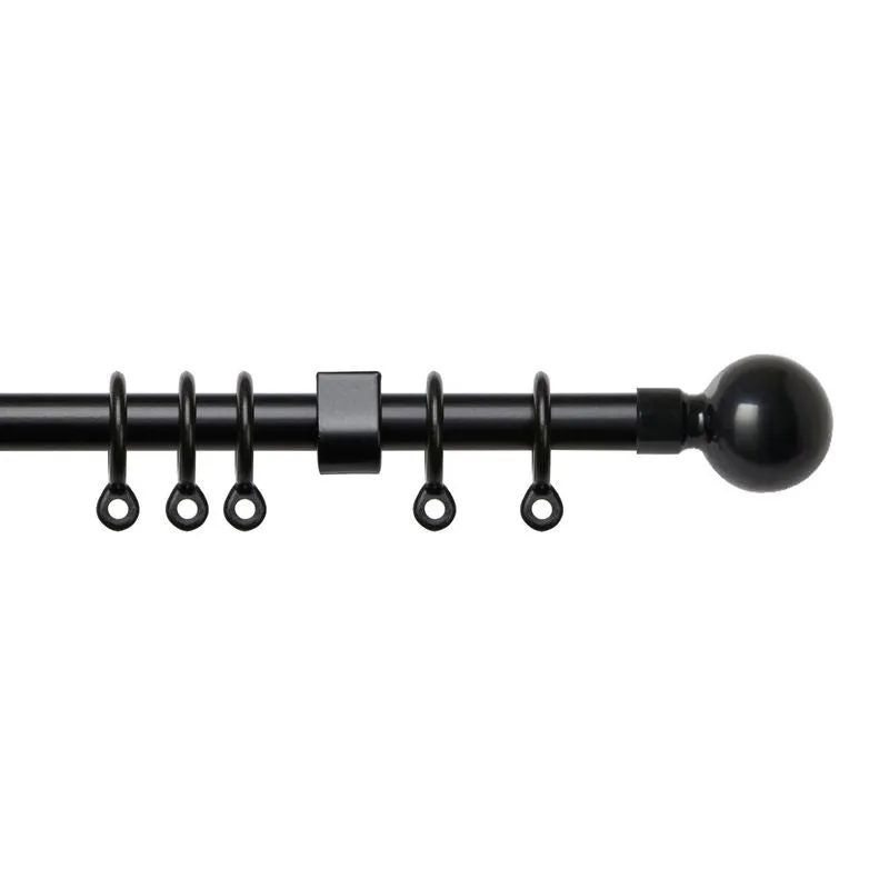 Simply 120-210cm Extendable Curtain Pole Set Ball Finial Black - 13-16mm