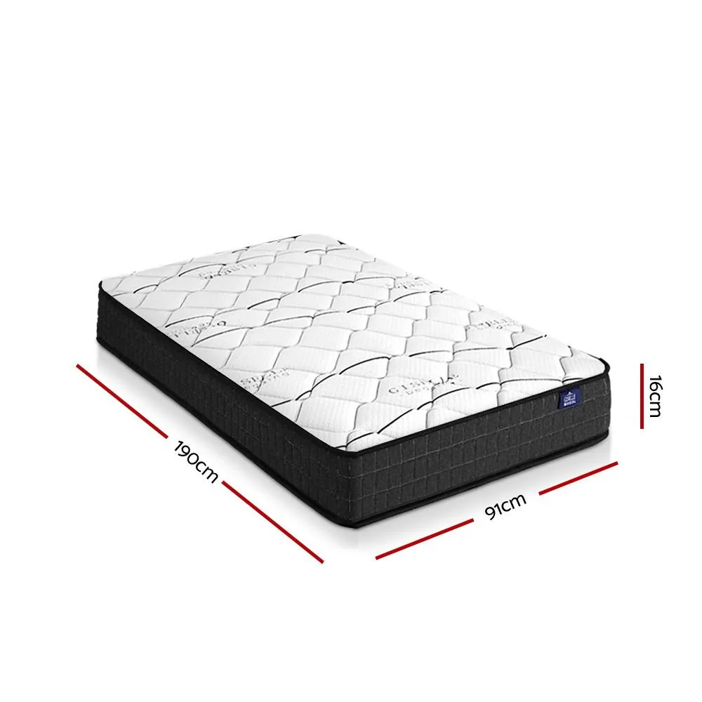 Single Package | Ted Metal Bed Black & Glay Bonnell Spring Mattress (Medium Firm)