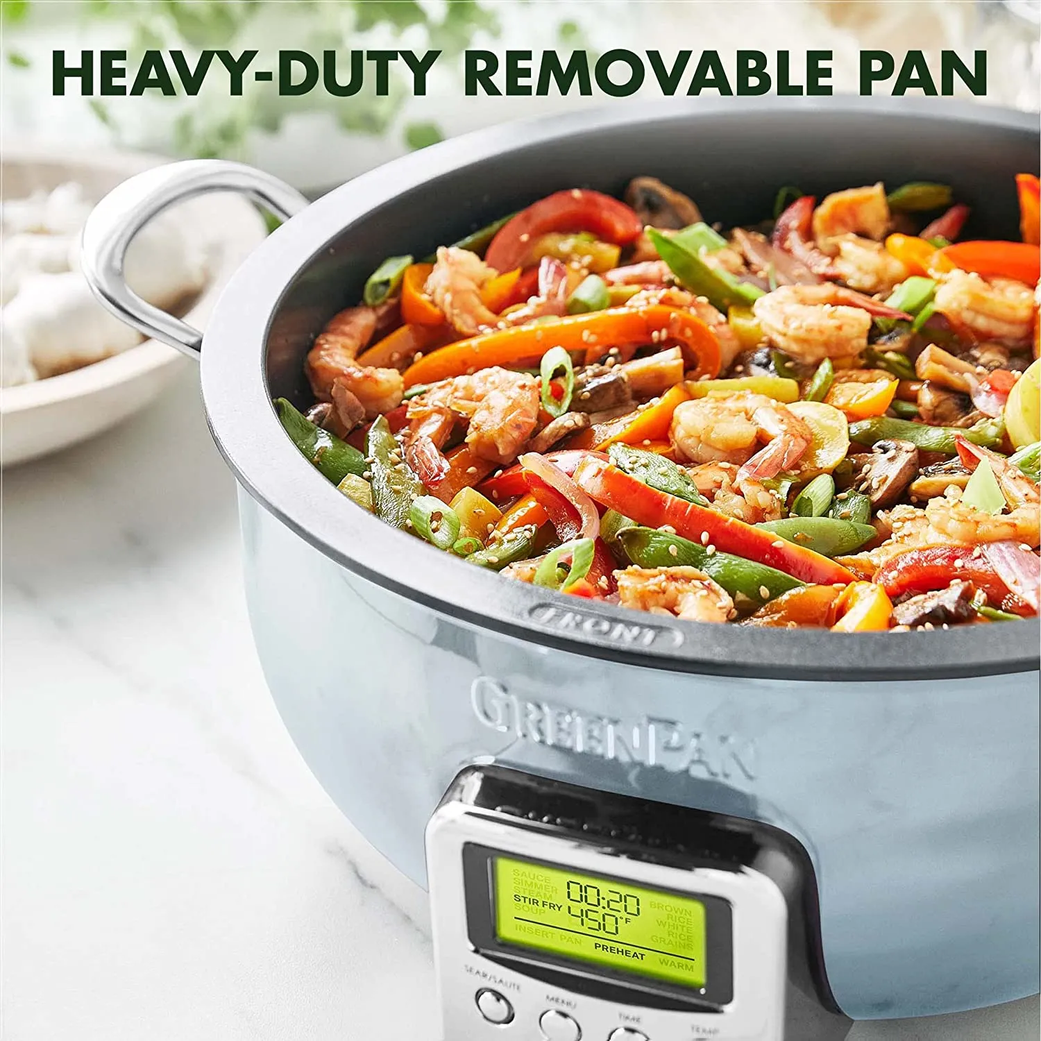 Smart Electric 6QT Skillet Pot, Saute Stir-Fry and Cook Rice, Healthy Ceramic, Dishwasher Safe Parts, Easy-to-use LED Display