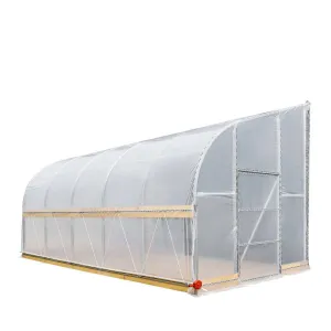 TMG Industrial 10’ x 20’ Lean-To Greenhouse Grow Tent w/6 Mil Clear EVA Plastic Film, Cold Frame, Hand Crank Roll-Up Side, 6-½’ Sidewall, TMG-GHL1020