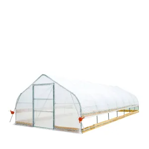 TMG Industrial 12’ x 30’ Tunnel Greenhouse Grow Tent w/6 Mil Clear EVA Plastic Film, Cold Frame, Hand Crank Roll-Up Sides, Peak Ceiling Roof, TMG-GH1230