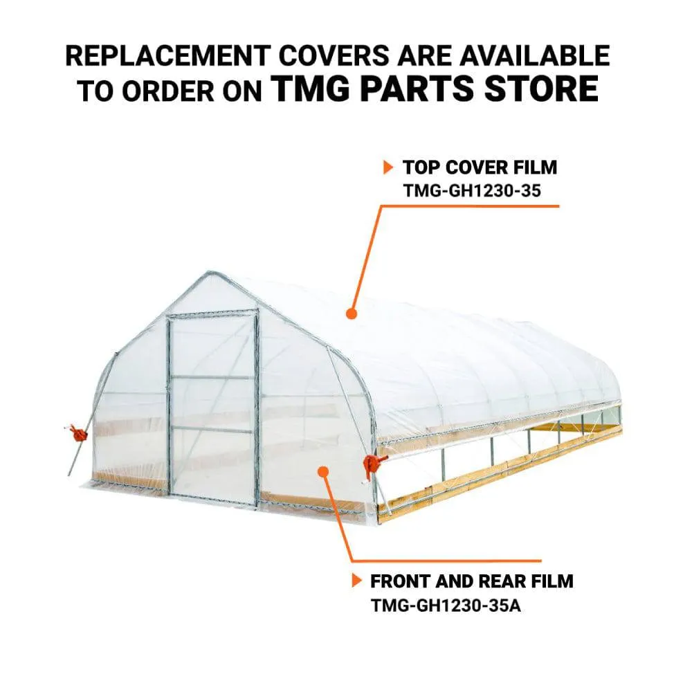 TMG Industrial 12’ x 30’ Tunnel Greenhouse Grow Tent w/6 Mil Clear EVA Plastic Film, Cold Frame, Hand Crank Roll-Up Sides, Peak Ceiling Roof, TMG-GH1230