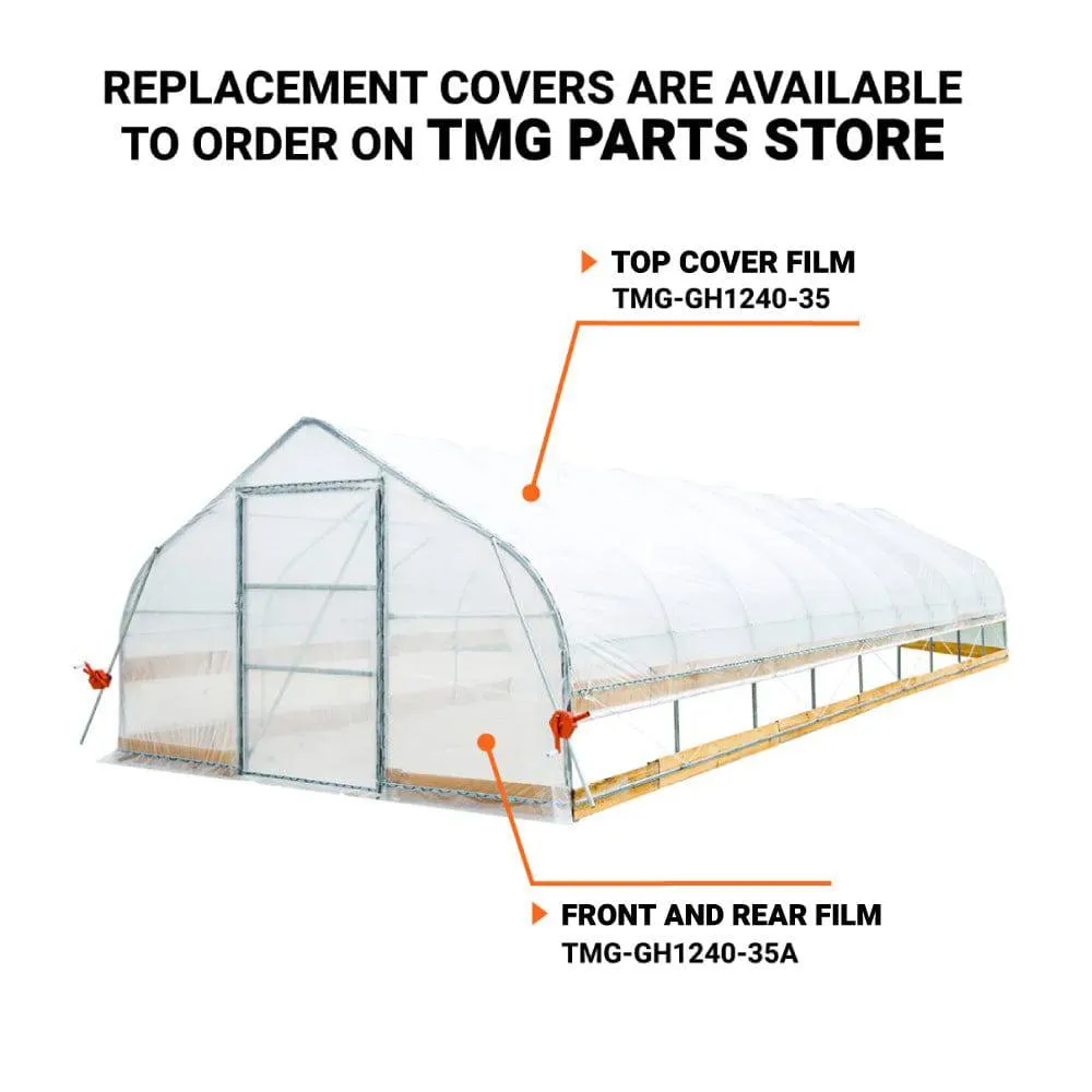 TMG Industrial 12’ x 40’ Tunnel Greenhouse Grow Tent w/6 Mil Clear EVA Plastic Film, Cold Frame, Hand Crank Roll-Up Sides, Peak Ceiling Roof, TMG-GH1240