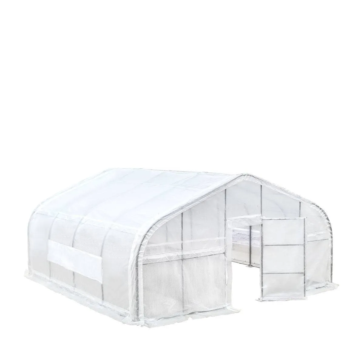 TMG Industrial 20’ x 20’ Tunnel Greenhouse Grow Tent w/12 Mil Ripstop Leno Mesh Cover, Cold Frame, Roll-up Windows, Peak Ceiling Roof, TMG-GH2020