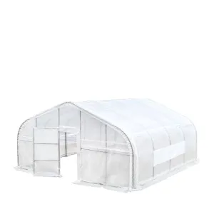 TMG Industrial 20’ x 20’ Tunnel Greenhouse Grow Tent w/12 Mil Ripstop Leno Mesh Cover, Cold Frame, Roll-up Windows, Peak Ceiling Roof, TMG-GH2020