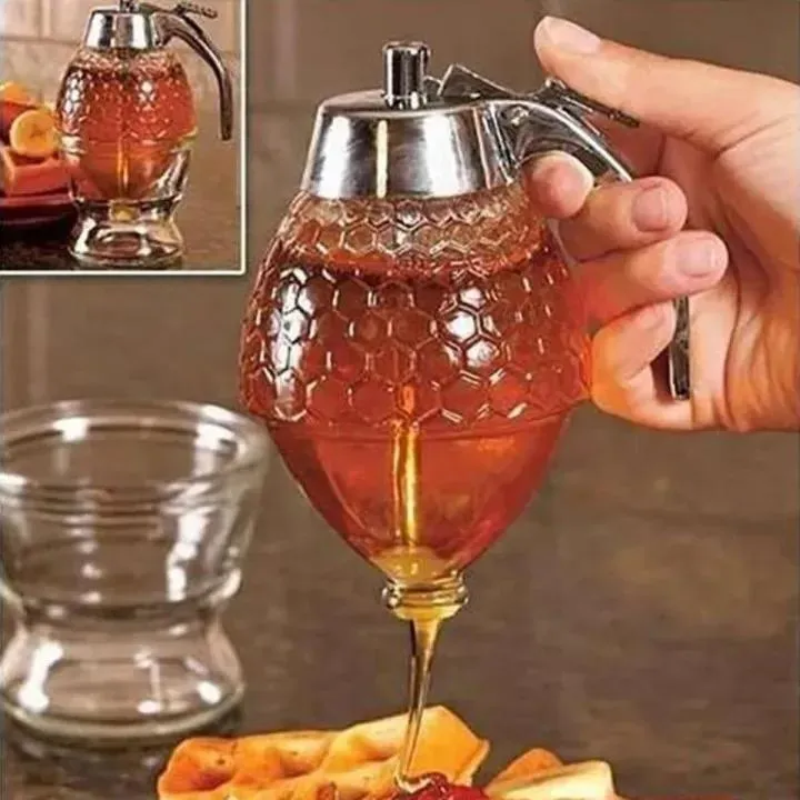 Transparent Glass Honey Juice Syrup Dispenser Pot