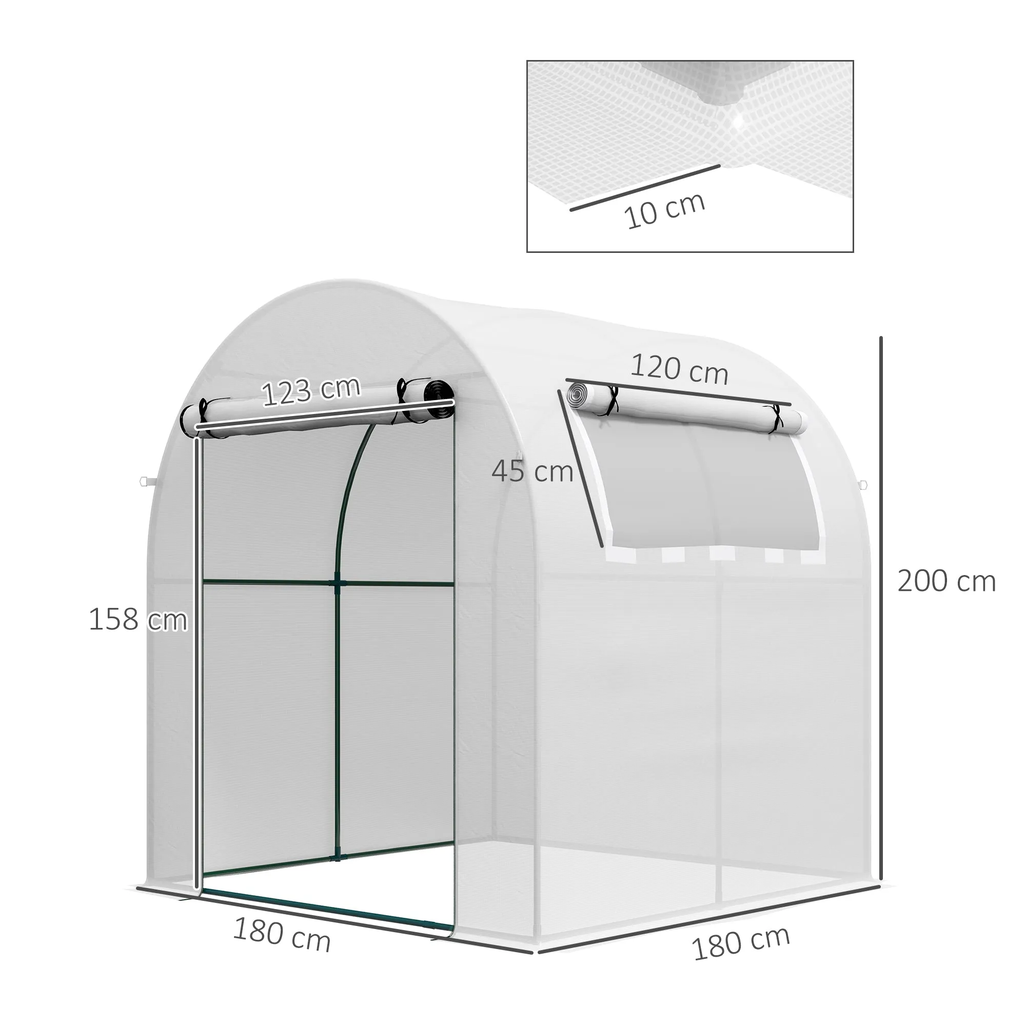 Walk in Polytunnel Greenhouse, Green House for Garden with Roll-up Window and Door, 1.8 x 1.8 x 2 m, White